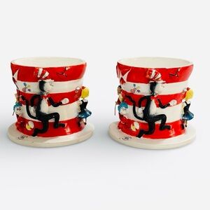 Vtg 2003 Dr. Seuss The Cat in the Hat Movie Bookends / Pencil Cups - Pair - Rare